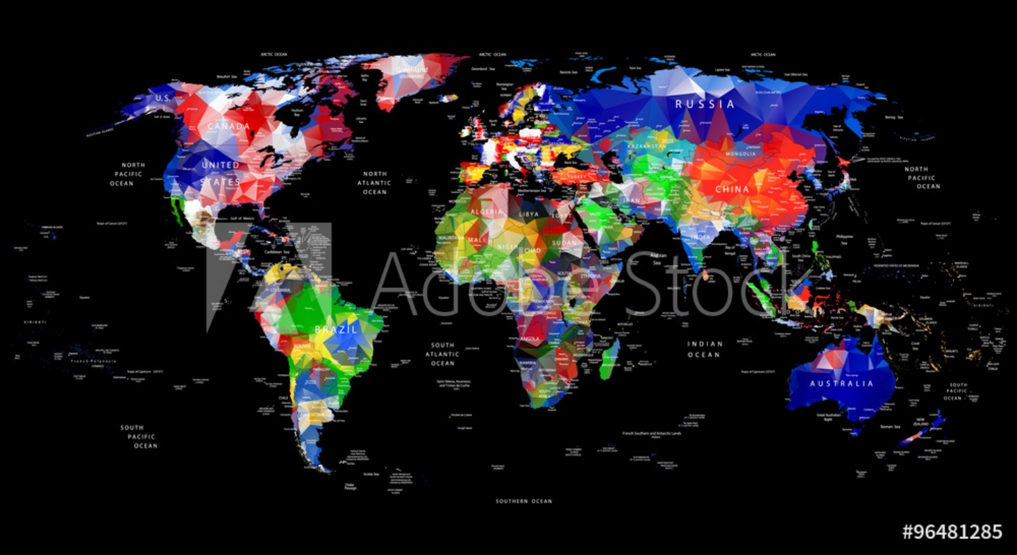 Picture of GEOMETRIC DESIGN WORLD MAP WITH COUNTRY AND CITY NAMES